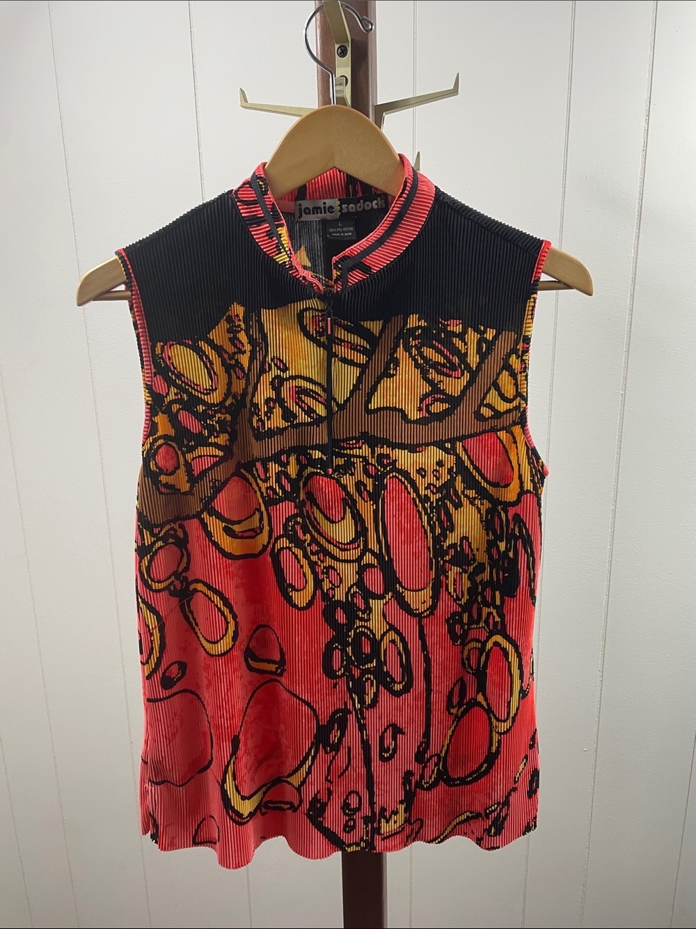 Jamie Sadock Sleeveless Orange Patterned Graphic Golf Shirt